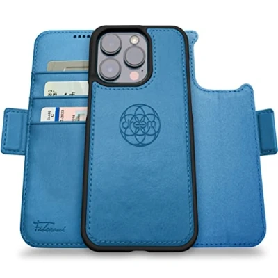 Abbildung von Dreem Fibonacci kompatibel mit iPhone 14 Pro Max Brieftaschen Etui / 2 in 1 stoßfestes und abnehmbares Folio aus veganem Leder, MagSafe kompatibel, RFID Schutz [Schiefer]