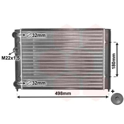 Abbildung von VAN WEZEL 58002028 Kühler, Motorkühlung Aluminium 430 320 34 *** IR PLUS mit Zubehör Kühlrippen mechanisch gefügt VOLKSWAGEN: GOLF 3, Vento