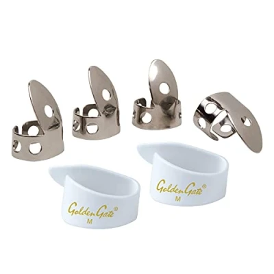 Abbildung von National NP1 7B Daumen und Finger Plektrum, Edelstahl/Schwarz, Größe M Stainless Steel/White