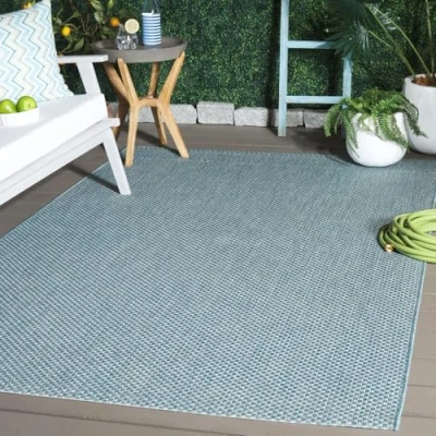 Abbildung von SAFAVIEH Zeitgenössische Teppich für Wohnzimmer, Esszimmer, Schlafzimmer Courtyard Collection, Kurzer Flor, Aqua und Grau, 122 X 170 cm