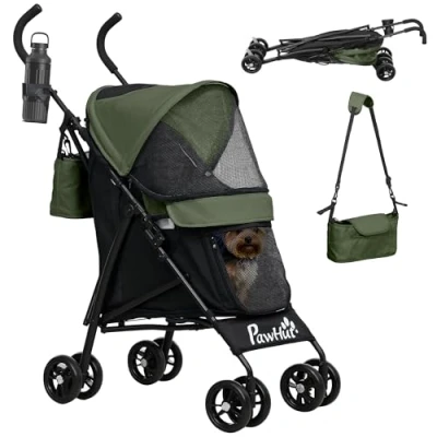 Abbildung von PawHut Hundebuggy Haustier Buggy für Miniaturhunde, leicht und tragbar, (1 tlg), mit Netzfenstern, Schultergurt, Becherhalter Regenschirm