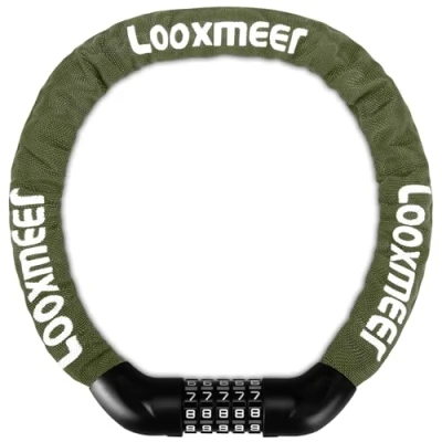 Abbildung von Looxmeer Fahrradschloss, Zahlenschloss 90cm mit 5 stelligem Code, Fahrrad Kettenschloss, Hohe Sicherheit, Anti Diebstahl Kombination Schloss Gehärteter Stahlkettenglieder, Bike Lock, 12 Farben