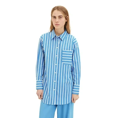 Abbildung von TOM Tailor Denim Oversized Shirt Hemdbluse, Damen, Größe: Large, Vertical blue white stripe