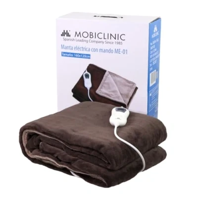 Abbildung von Mobiclinic, Elektrische Heizdecke, Wärmedecke mit Fernbedienung, 160x120 cm, Sehr niedriger Verbrauch, Einstellbare Temperatur, 3 Wärmestufen, Für Bett und Sofa, Schnelles Erhitzen, Waschbar, Braun