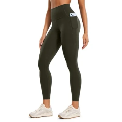 Abbildung von CRZ Yoga Butterluxe Damen High Waist Sport Leggings Blickdicht Soft Hosen Gym Workout Leggins mit Tasche 64cm Olivgrun 34