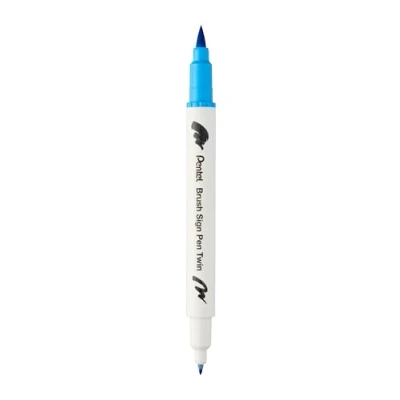 Abbildung von Pentel Brush Sign Pen Twin SESW30C Faserschreiber, 2 pinselähnliche Spitzen, hellblau (1 Stück)
