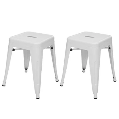 Abbildung von 2er Set Hocker HWC A73, Metallhocker Sitzhocker, Metall Industriedesign stapelbar weiß