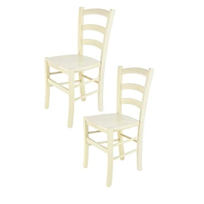 Abbildung von t m c s Tommychairs 2er Set Stühle Venice für Küche und Esszimmer, robuste Struktur aus lackiertem Buchenholz in Anilinfabre Weiss Sitzfläche Holz