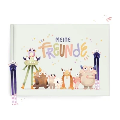 Abbildung von mintkind Freundebuch Grundschule Monster, Hardcover, 80 Seiten, DIN A5 quer, 140g Naturpapier, Seiten zum Ausmalen, Ankreuzen, Einkreisen und Schreiben