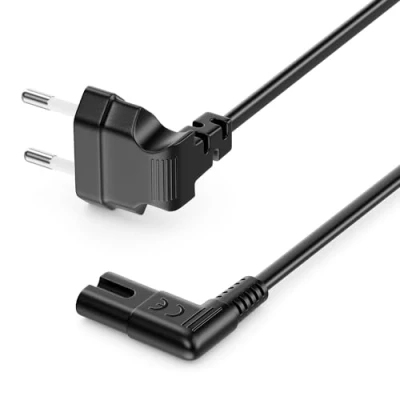 Abbildung von deleyCON 5m Netzkabel mit Flach Gewinkeltem Eurostecker 90 Gewinkelt auf C7 Buchse Euro Stromkabel Kleingerätekabel Schwarz