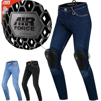 Abbildung von SHIMA DEVON Motorradjeans Belüftete Elastische Slim Fit Biker Motorradhose mit FiberQL Verstärkungen, Knie und Hüftprotektoren (Dunkelblau, 30 LONG)