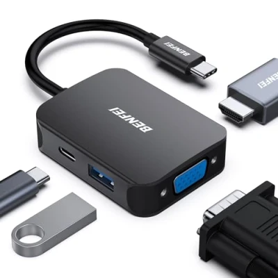 Abbildung von BENFEI USB C HUB 4in1,USB Multiport Adapter mit 4K HDMI/ 1080P VGA/ 5Gbps 3.0 Data Port/Typ 60W Power Delivery,kompatibel für iPhone 15 Pro/Max MacBook Pro/Ai iPad Pro iMac Galaxy S23,Schwarz
