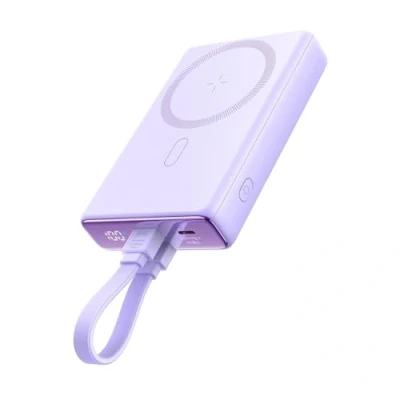 Abbildung von Powerbank JR PBM01 magnetisch 10000 mAh 20 W mit Ständer + Kabel Kompatibel iPhone und USB C Anschluss Lila