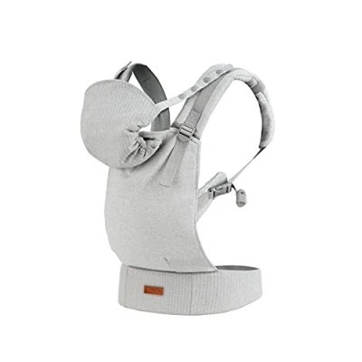 Abbildung von MOMI COLLET Babytrage ab 3. Lebensmonat, für Babys und Kleinkinder bis max. 20 kg Körpergewicht, mit Kapuze einer Köpfchenstütze das Baby, optimale Anpassung 6 Einstellpunkten, Gray