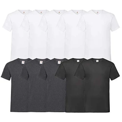 Abbildung von Fruit of the Loom 10 T Shirts V Neck M L XL XXL 3XL 4XL 5XL Ausschnitt Diverse Farben HL Kauf (XL, 5Weiß3DarkHeather2Schwarz)