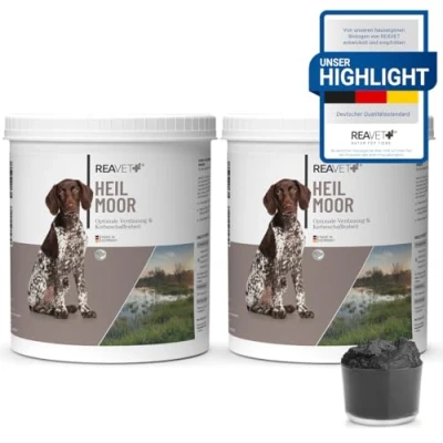 Abbildung von ReaVET Heilmoor für Hunde 1,3kg im 2er Set Verbessert die Kotbeschaffenheit, Optimale Verdauung, Immunsystem, Magen Darm Aktivität, Appetit Anregung I Natürliche Heilerde Moor Hund
