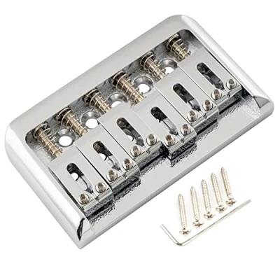 Abbildung von Musiclily Pro 52,5mm ST Hardtail Steg Fester Bridge Moderner Style Saitenreiter Non Tremolo Brücke für Strat Tele E Gitarre, Chrom