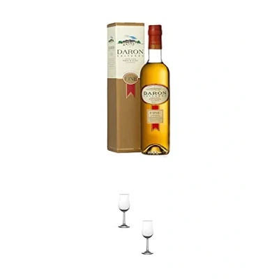 Abbildung von Daron Fine Calvados 5 Jahre Frankreich 0,7 Liter + Nosing Gläser Kelchglas Bugatti mit Eichstrich 2cl und 4cl 2 Stück