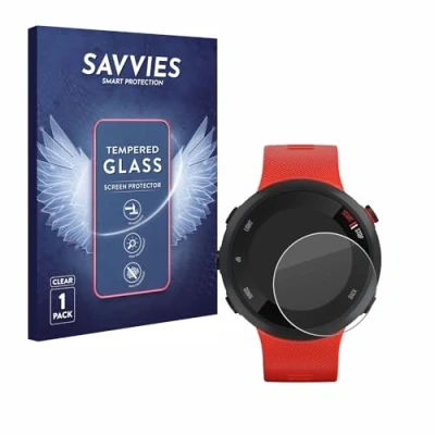 Abbildung von Savvies Panzer Schutz Glas für Garmin Forerunner 45 9H Hartglas, Anti Fingerprint, Displayschutz