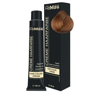 Abbildung von FemMas Haarfarbe Hellblond Gold Intensiv 8.33 I Professionelle Creme mit Arganöl, Keratin &amp; Ceramiden dauerthafte Haarfärbung oder Tönung für strahlende Farbergebnisse 100 ml