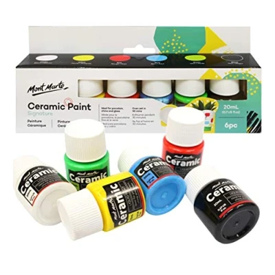 Abbildung von Mont Marte Porzellanfarbe Set mit 6 x hochwertigen Keramikfarben, für Porzellan &amp; Ton, je 20 ml, farbenfrohe Töne durch Ausbacken fixierbar