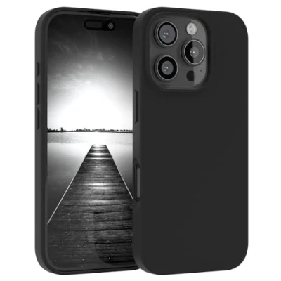 Abbildung von EAZY CASE Premium Silikon Handyhülle kompatibel mit iPhone 16 Pro Slimcover Kameraschutz und Innenfutter, Silikonhülle, Schutzhülle, Bumper, Handy Case, Hülle, Softcase, Schwarz