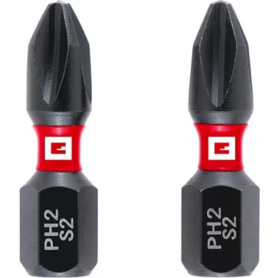 Abbildung von Original Einhell Impact Bits, 2 tlg., 25 mm, PH2 (S2 Stahl, Torsionszone, effiziente Kraftübertragung, roter Farbring, C 6.3 Schaft)