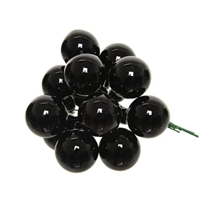 Abbildung von Kaemingk Weihnachtskugeln am Draht Glas 2,5cm x 12 Stück Spiegelbeeren glänzend Schwarz