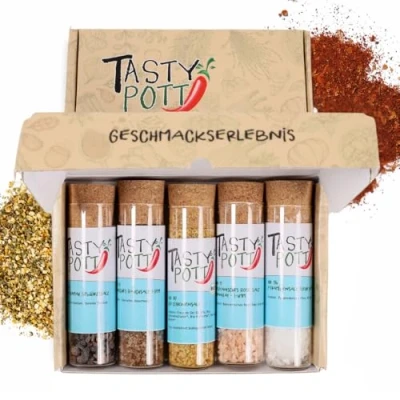 Abbildung von Tasty Pott Dank Box I Salz Gewürz Set Geschenk Idee für Familie und Freunde Würzig Spices Gewürzmischungen im Glas (Salz Kombinationen, Vielen Dank!)