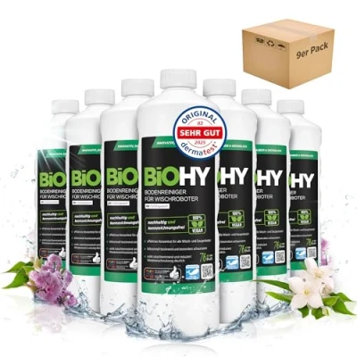Abbildung von BiOHY Bodenreiniger für alle Wischroboter mit Frühlingsduft (9 x 1 Liter) Schaumarm &amp; Streifenfrei Reinigungsmittel Konzentrat Böden