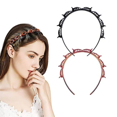 Abbildung von Haarreifen mit Klammern, 2 Stück Hair Twister Haarreifen, Double Bangs Hairstyle Hairpin, Haareifen Clips/Doppelknall Frisur Haarnadel/Stirnbänder Haarband/Haarreif Zähnen/Haarreifen Damen