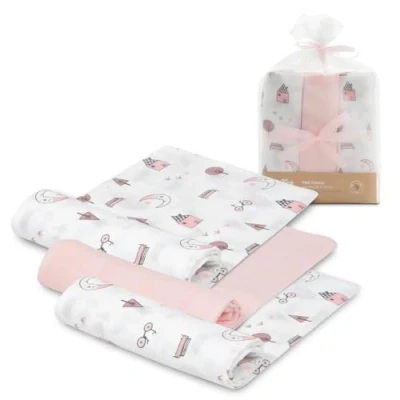 Abbildung von INTERBABY · Packung mit 3 Muslin Tücher aus Bambus&amp;Baumwolle MOON rosa· 55x70 cm Saugfähig und atmungsaktiv ideal zum Reinigen, Abwischen Abdecken von Neugeborenen