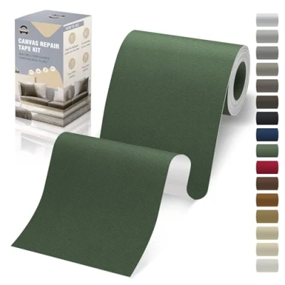Abbildung von Flicken Selbstklebend Stoff, 10 x 200 cm Leinwand Stoff Selbstklebend, Dunkelgrün, Wasserdichtes für Sofa Zelt Möbel Autositz Liege