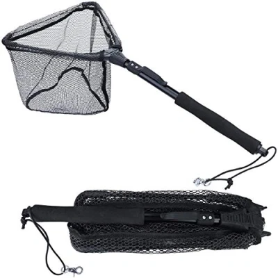 Abbildung von Sougayilang Fischkescher, faltbar, zusammenklappbar, Teleskopstange, strapazierfähiges Nylon Material, sicheres Fangen oder Freigeben von Fischen, BDJ75 cm
