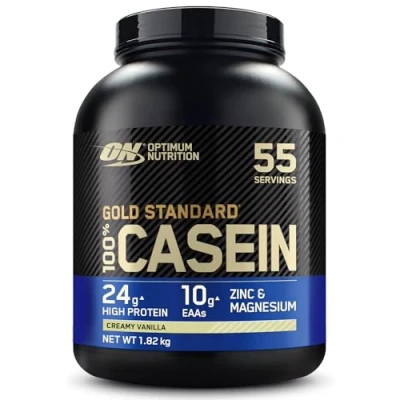 Abbildung von Optimum Nutrition Gold Standard 100% Casein langsam abbauendes Proteinpulver mit Zink, Magnesium &amp; Aminosäuren, fördert Muskelwachstum Reparatur über Nacht, Creamy Vanilla, 55 Portionen, 1,82 kg