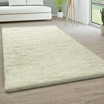 Abbildung von Paco Home Hochflor Teppich Wohnzimmer rutschfest Fellteppich Shaggy Flauschig Weich Modern Kunstfell Fell Imitat Einfarbig, Grösse:200x290 cm, Farbe:Weiß
