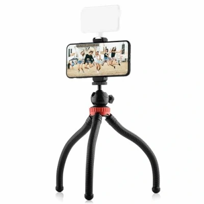 Abbildung von MOJOGEAR Mini Octopus Handy Stativ, Flexibel Reisestativ mit Premium Smartphone Halter, Kompaktes Stative Halterung für iPhone, Android und DSLR Camera