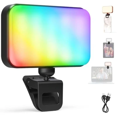 Abbildung von NEEWER Entry Level Version LED RGB Selfie Light, 91 LEDs Kunststoff Clip auf Telefon Füllung Beleuchtung für iPhone, 20 Effekte CRI92 1000mAh, Computer Webcam Zoom Video Konferenz Aufnahme, N6C