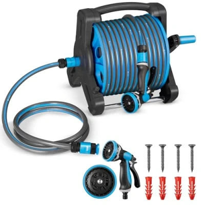 Abbildung von Juskys Schlauchtrommel Basic, 30 m, Multifunktionsbrause, 10 Funktionen, diverse Adapter
