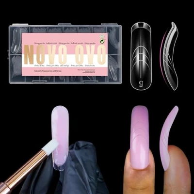 Abbildung von NOVO OVO curved dual form, Gebogene quadratische Nagel Doppelformen für Poly gel Verlängerung mit Führungslinie innen, M L XL, wiederverwendbare Acryl Builder Hartgel Formen, 15 Größen, 150 Stück