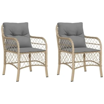 Abbildung von vidaXL Gartenstuhl Gartenstühle mit Kissen 2 Stk. Beigemischung Poly Rattan (2 St)