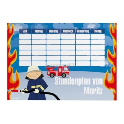 Abbildung von Striefchen® Magnetischer Stundenplan mit Namen für Jungen zum Beschriften perfekt Schulanfang Feuerwehr