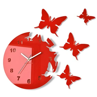 Abbildung von FLEXISTYLE Große Moderne Wanduhr Schmetterling Weiß rund 30cm, 3D DIY, Wohnzimmer, Schlafzimmer, Kinderzimmer