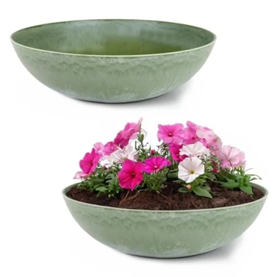 Abbildung von matches21 HOME &amp; HOBBY Pflanzschale für draussen in Oliv grün marmoriert 30 x 9 cm als wetterfeste Blumen Schale