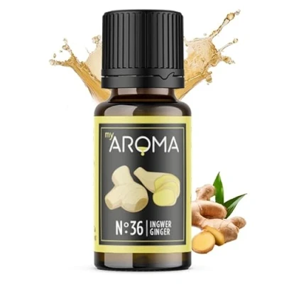 Abbildung von myAROMA Flavour Drops, Ingwer 10ml, Natürlich Liquid Aroma ohne Künstliche Farbstoffe, Vegan Zuckerfreie Schokodrops, Kalorienfrei Lebensmittelaroma zum Backen, Essen und Trinken, No. 36