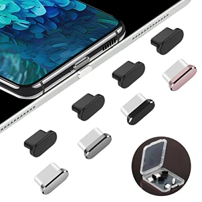 Abbildung von AUZOSL 8 Stücke USB C Staubschutz 4 Aluminium + Silikon Type Schutzkappe Kompatibel mit iPhone 15 16 Samsung Galaxy S23 Xiaomi Note 11 Pro OnePlus Huawei Mate 60 Schwarz Silber Grau Roségold