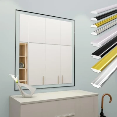 Abbildung von Hexim Zierleiste D1 S, 3M Randleiste Modell D1, Selbstklebende Zierleisten flexibel universelle Profile Wandleiste Gold Chrom Weiß Schwarz 300cm Spiegelrand Möbel Deckenleiste (1 Leiste S schwarz)
