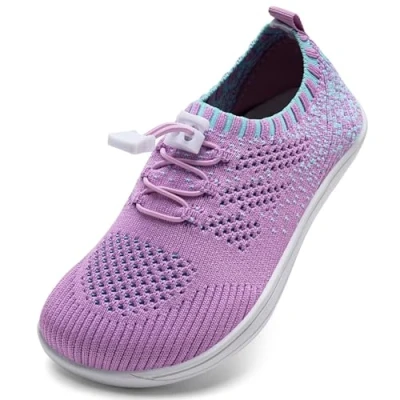 Abbildung von IceUnicorn Barfußschuhe Kinder Breite Zehenbox Knit Jungen Mädchen Hausschuhe Minimal Kleinkind Walking Schuhe Minimalistische Atmungsaktiv(Purpur, 22EU Weit)