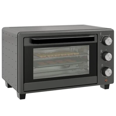 Abbildung von HOMCOM Minibackofen 21L, 1400W, 60 Min. Timer, mit 100 C 230 einstellbar Temperatur, Backblech, Drahtgestell, aus Edelstahl, Grau