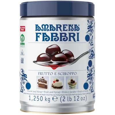 Abbildung von FABBRI 1905 Amarena Kirschen in Sirup Entsteinte aus Italien eingelegt Ideales Topping für Eis, Joghurt, Dessert und Cocktails. Inhalt: 1,250kg